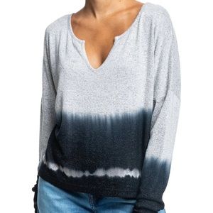 Roxy Juniors Staying True Dip Dyed Black & Gray Long Sleeve Top - XL
